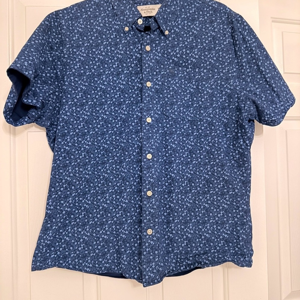 Men's Abercrombie & Fitch Blue Floral Button Down Short Sleeve Muscle Shirt XXL